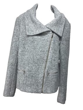 Ann Taylor Loft Wool Blend Asymmetrical Moto Jacket Gray Large Tall LT Zip Up